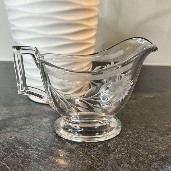 Heisey Other - VINTAGE Heisey ART‎ DECO Gravy Sauce Boat Clear Glass Etched Floral Design